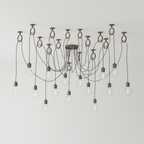 A large cluster of copper hook rings and bare bulbs spreads across a pale grey ceiling in the biggest layout of this Clérachic pendant.