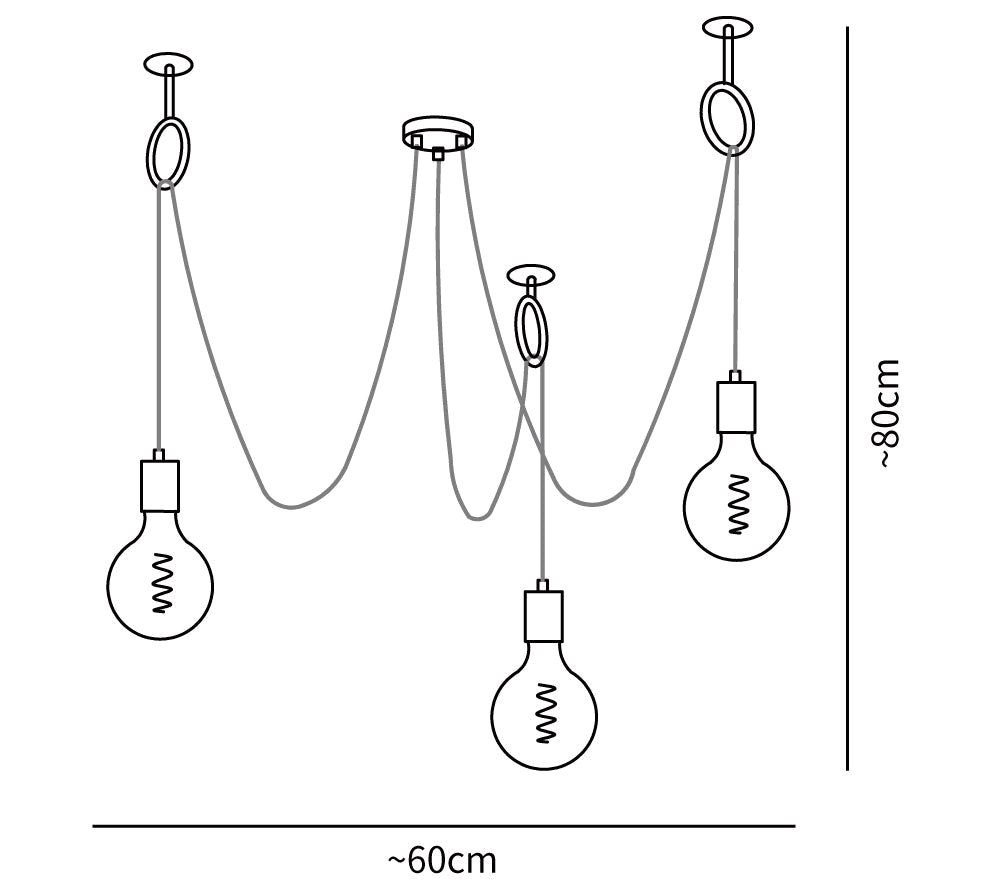 Dimension drawing of this Clérachic pendant with three heads, with its height and width marked.