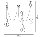 Dimension drawing of this Clérachic pendant with three heads, with its height and width marked.