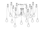Dimension drawing of this Clérachic pendant with a large cluster of heads, with the canopy diameter marked.