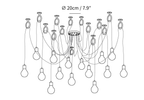 Dimension drawing of this Clérachic pendant with a large head count, with the canopy diameter marked.