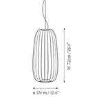 Dimension drawing of this Clérachic pendant in its tall oval size, with its height and width marked.