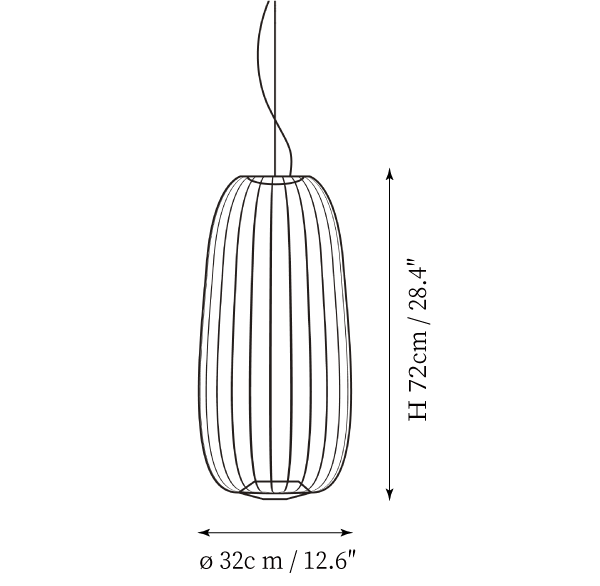 Dimension drawing of this Clérachic pendant in its tall oval size, with its height and width marked.