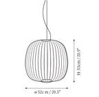 Dimension drawing of this Clérachic pendant in its rounded dome size, with its height and width marked.