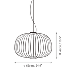 Dimension drawing of this Clérachic pendant in its wide, low size, with its height and width marked.