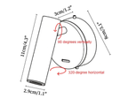 Dimension drawing of this Clérachic wall light, with its 11 cm head, 8 cm backplate, 3 cm depth and swivel and tilt directions marked.