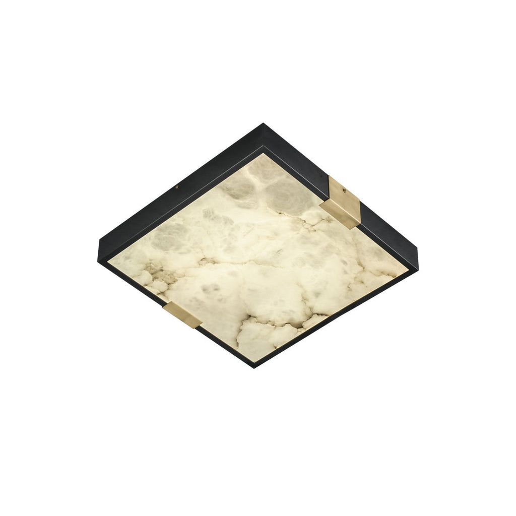Full view of the Clérachic Square Alabaster Flush Mount Ceiling Light shown unlit, so the natural stone veining across the panel reads clearly.