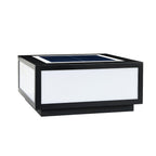 Clérachic square post light with a solar panel set into its black top and a frosted white panel at the front, on white.