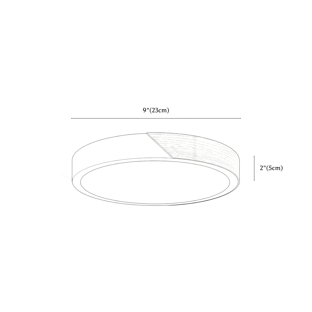 Clérachic ceiling light dimension drawing, Round, S, every measurement marked in centimetres and inches.