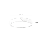 Clérachic ceiling light dimension drawing, Round, S, every measurement marked in centimetres and inches.