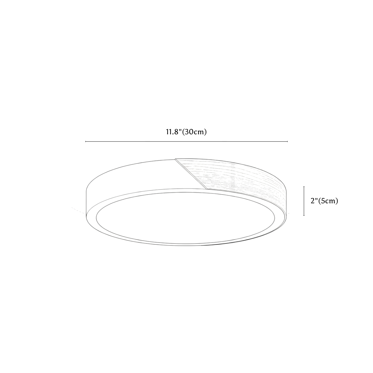 Clérachic ceiling light dimension drawing, Round, M, every measurement marked in centimetres and inches.