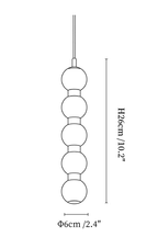 Clérachic pendant light dimension drawing, 1 of 4, every measurement marked in centimetres and inches.