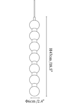 Clérachic pendant light dimension drawing, 2 of 4, every measurement marked in centimetres and inches.