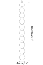 Clérachic pendant light dimension drawing, 3 of 4, every measurement marked in centimetres and inches.