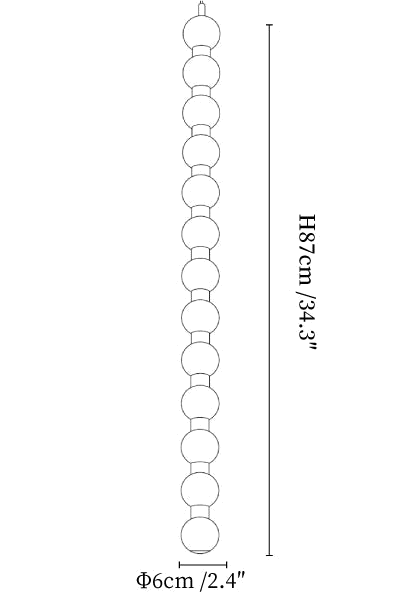 Clérachic pendant light dimension drawing, 4 of 4, every measurement marked in centimetres and inches.