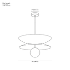 Clérachic pendant light dimension drawing, every measurement marked in centimetres and inches.