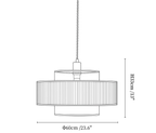 Clérachic pendant light dimension drawing, 3 of 3, every measurement marked in centimetres and inches.