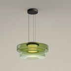 Two-tier green Clérachic Stacked Glass Disc Pendant Light, bottle-dark across the top disc and pale chartreuse in the lower drum.