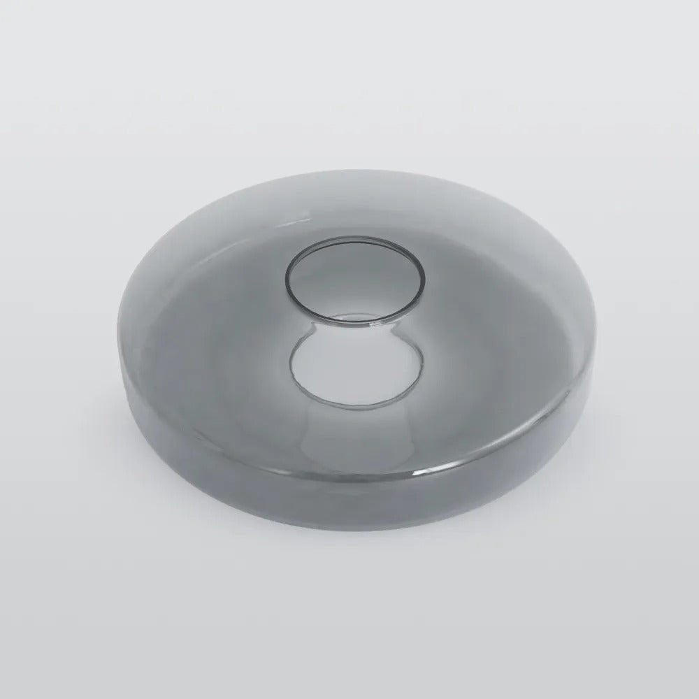 A shallower Smoke Gray disc from the Clérachic Stacked Glass Disc Pendant Light, its curved underside catching soft studio light.