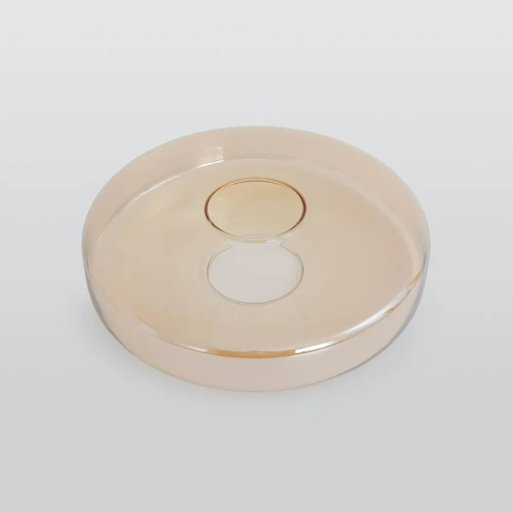 A deeper amber disc of the Clérachic Stacked Glass Disc Pendant Light, photographed alone to show the thick rolled rim bead.