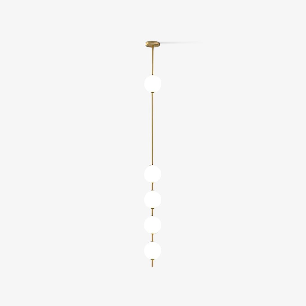 Clérachic pendant with four opal globes on a slim brass column, shown in full against a plain light grey backdrop.