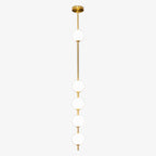 Five opal globes spaced along a brass column on a Clérachic pendant, with a gloss brass ceiling plate, on a pale grey backdrop.