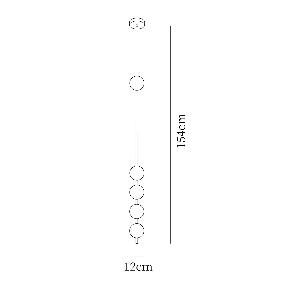 Clérachic pendant light dimension drawing, 3 of 3, every measurement marked in centimetres and inches.