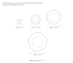 Technical dimension drawing of the Clérachic Stacked Ring Chandelier for Dining Table, 20 to 80 cm in all 4 sizes — 20 cm (7.9″) across, 40 cm (15.7″) across, 60 cm (23.6″) across, 80 cm (31.5″) across, drawn to one scale.