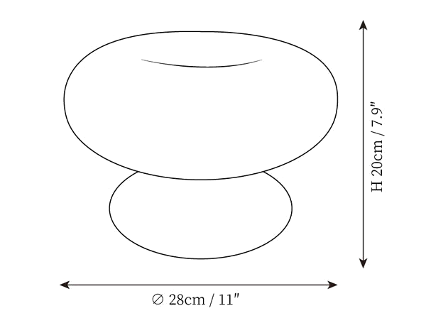 Clérachic table lamp dimension drawing, every measurement marked in centimetres and inches.