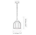 Clérachic pendant light dimension drawing, 2 of 2, every measurement marked in centimetres and inches.