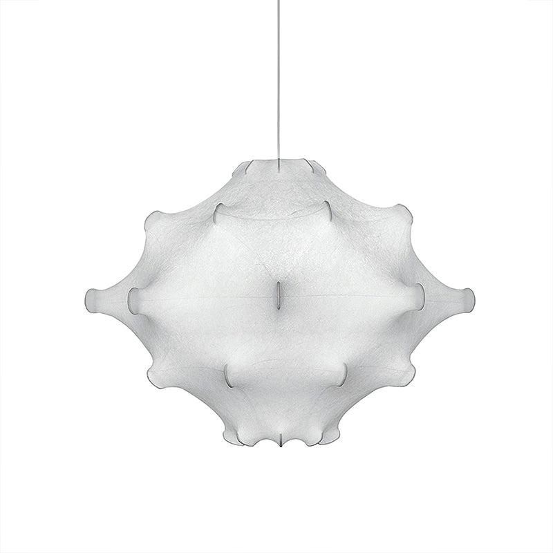 A smaller white Clérachic pendant with the same dimpled form, hung on a thin cord against white.