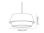 Clérachic pendant light dimension drawing, 2 of 3, every measurement marked in centimetres and inches.