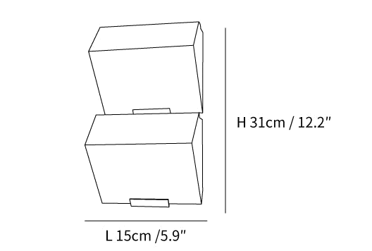 Clérachic wall light dimension drawing, 2 of 4, every measurement marked in centimetres and inches.