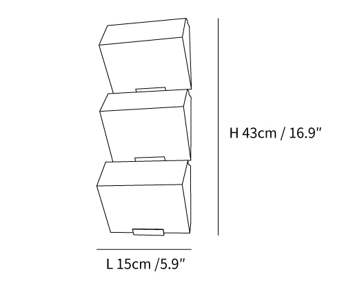 Clérachic wall light dimension drawing, 3 of 4, every measurement marked in centimetres and inches.