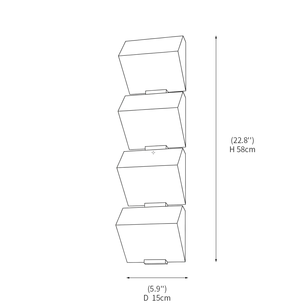 Clérachic wall light dimension drawing, 4 of 4, every measurement marked in centimetres and inches.