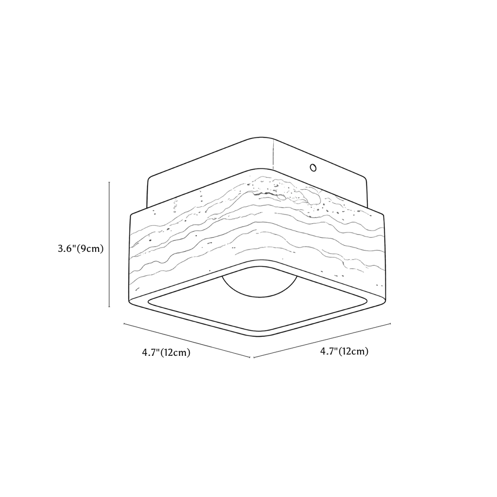 Clérachic ceiling light dimension drawing, every measurement marked in centimetres and inches.