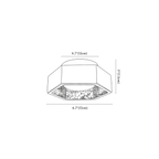 Clérachic ceiling light dimension drawing, every measurement marked in centimetres and inches.