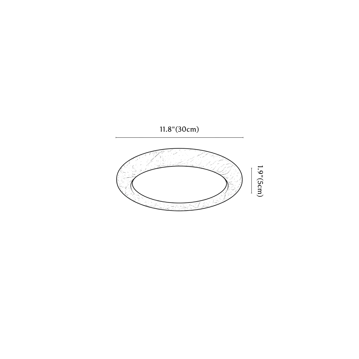 Clérachic ceiling light dimension drawing, 4, every measurement marked in centimetres and inches.