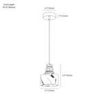 Clérachic pendant light dimension drawing, every measurement marked in centimetres and inches.