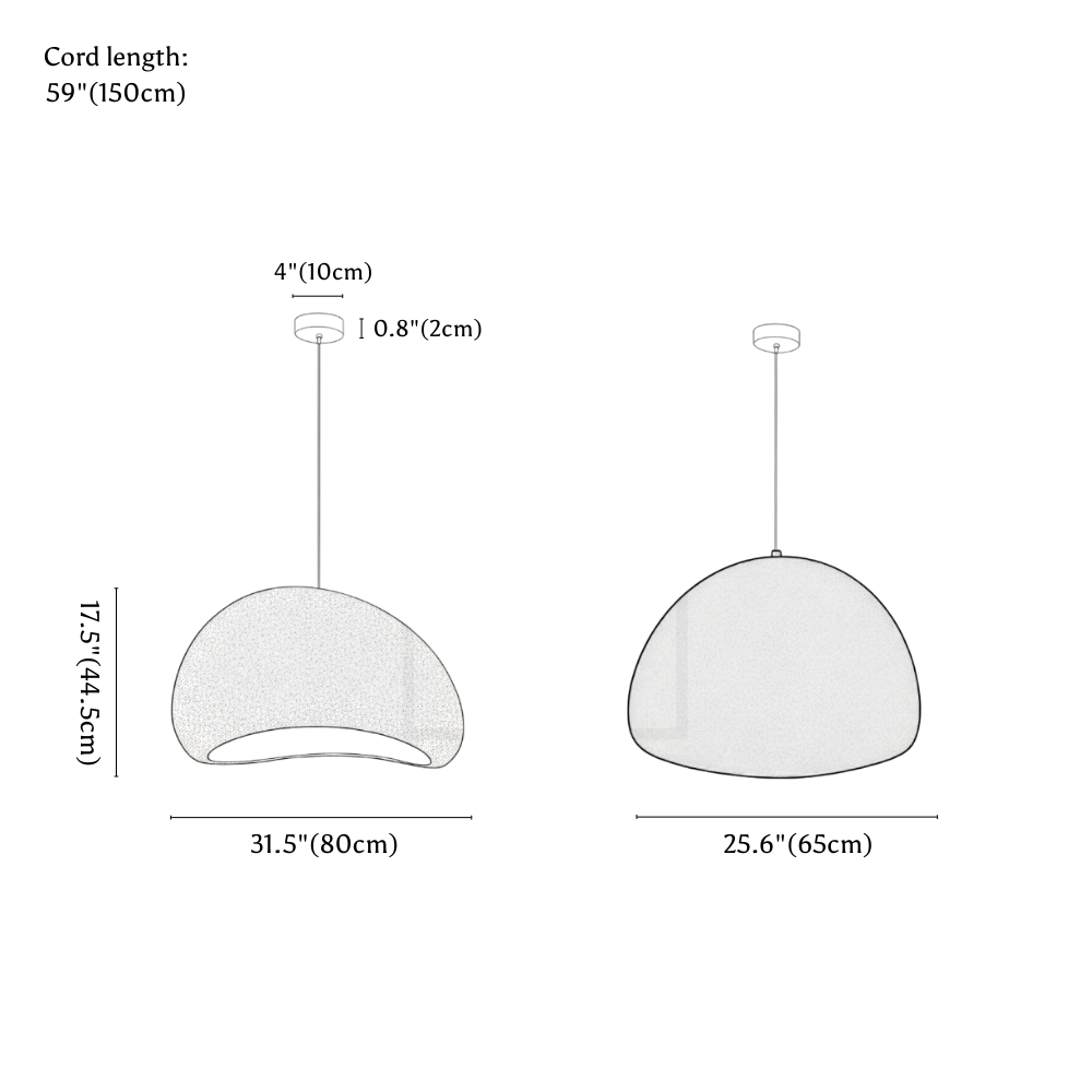 Clérachic pendant light dimension drawing, 80 cm, every measurement marked in centimetres and inches.