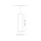 Technical dimension drawing of the Clérachic stone pendant light, slim column, Dia. 8 cm (3.1″) across and 30 cm (11.8″) tall