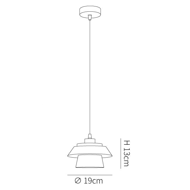Dimension drawing of this Clérachic pendant, with its height of 13 cm and width of 19 cm marked.