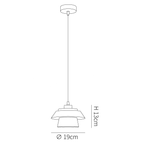 Dimension drawing of this Clérachic pendant, with its height of 13 cm and width of 19 cm marked.