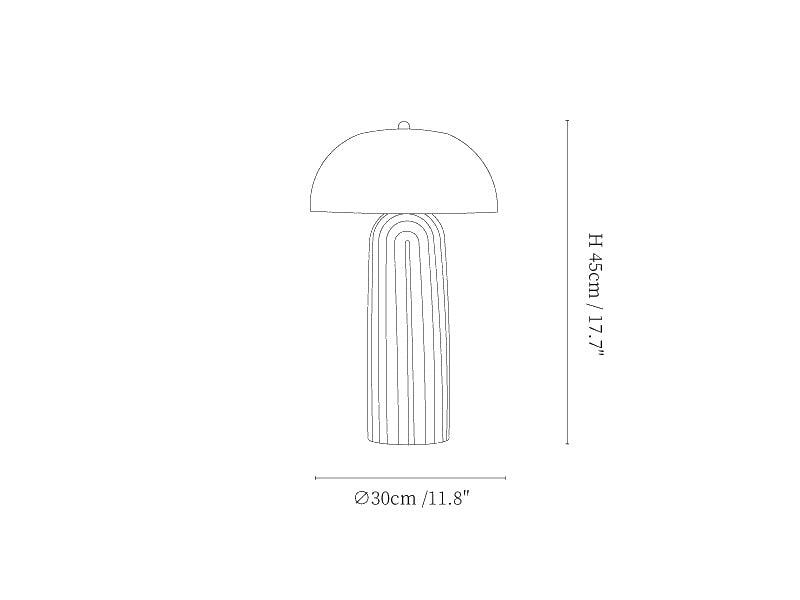 Dimension drawing of the stria table lamp, in outline against white.
