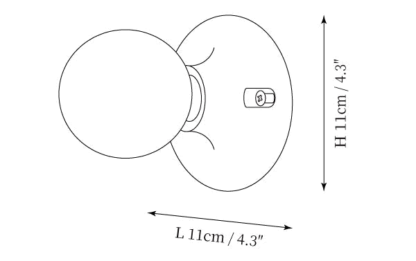Dimension drawing of this Clérachic wall light, with its 11 cm height and 11 cm width marked.