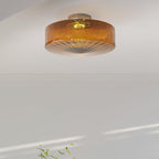 Clérachic Sunburst Amber Glass Flush Mount Ceiling Light above a moulded picture rail, sitting tight to the ceiling with no drop at all.