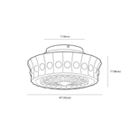 Clérachic ceiling light dimension drawing, 35 cm, every measurement marked in centimetres and inches.