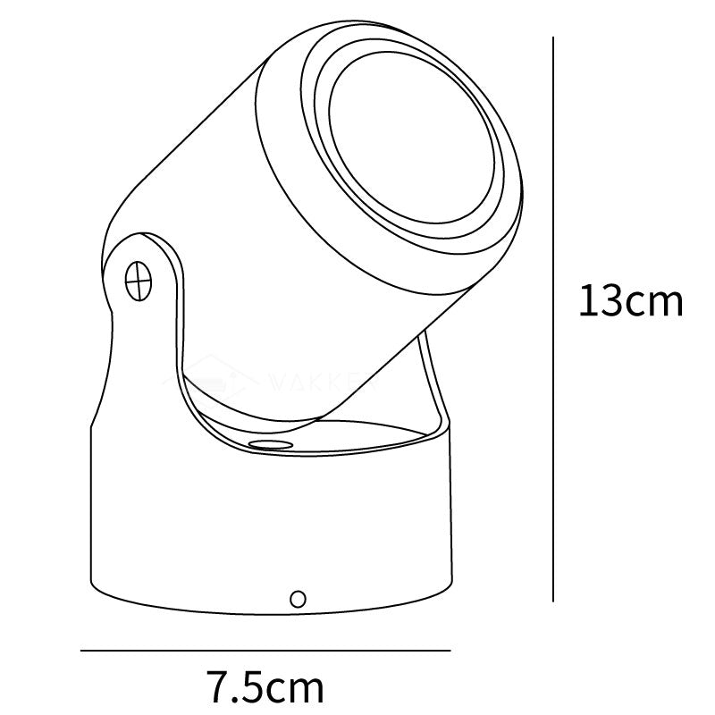 Dimension drawing of the sunset projection led table light, in outline against white.