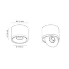 Clérachic downlight dimension drawing, 1, every measurement marked in centimetres and inches.