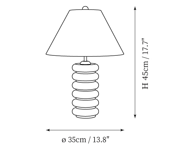 Dimension drawing of this Clérachic table lamp, with its height and shade width marked.
